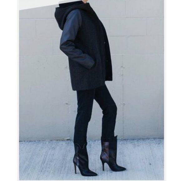 Emerson Fry Hooded Wool Blend Parka In Black Charcoal Size 6 - Picture 8 of 13